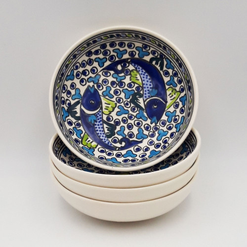 Lot de 4 assiettes creuses Jatte Poissons Bleus - D 20 cm