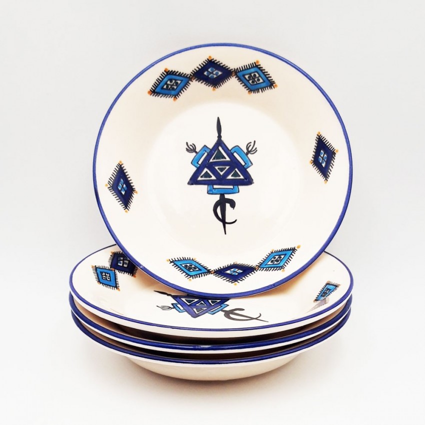 Lot de 4 assiettes creuses, assiettes à soupe Sahel Bleus - D 24 cm