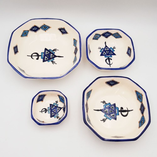 Lot de 4 plats de service octogonales Sahel Bleu