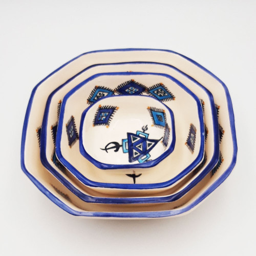 Lot de 4 plats de service octogonales Sahel Bleu