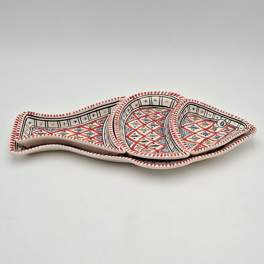 Service apéritif poisson Bakir rouge en céramique artisanale