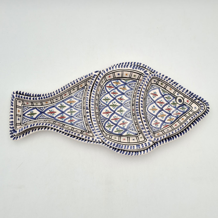 Service apéritif poisson Bakir bleu en céramique artisanale