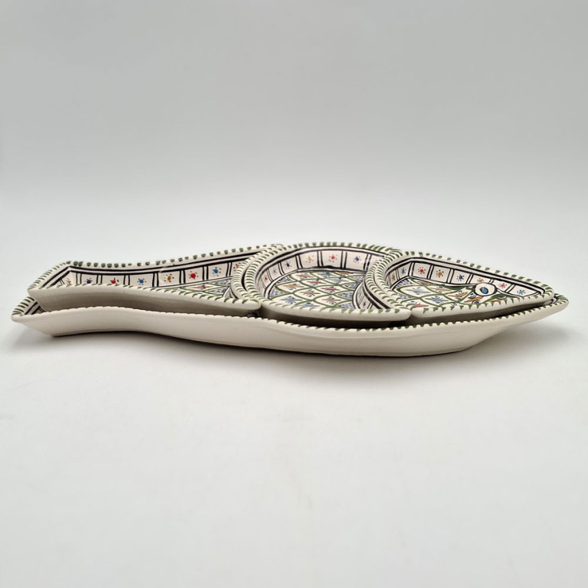 Service apéritif poisson Bakir vert en céramique artisanale