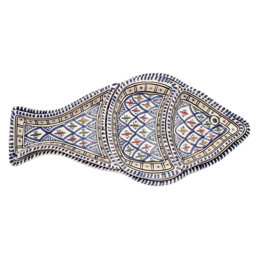 Service apéritif poisson Bakir bleu en céramique artisanale