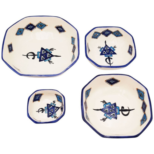 Plats de service octogonaux artisanaux Sahel Bleu – Vaisselle fait main