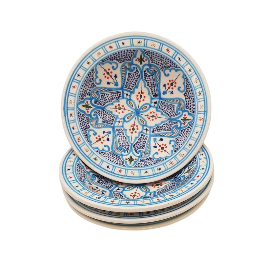 Lot de 4 assiettes creuses Tebsi Marocain Turquoise - D 23 cm