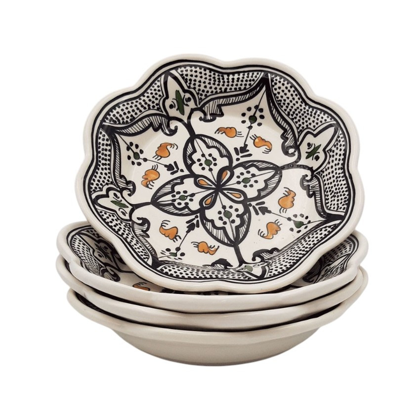 Lot de 4 assiettes creuses artisanales en céramique – Forme fleur 23 cm