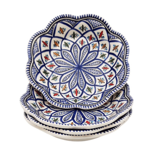 Lot de 4 assiettes creuses fleur Bakir bleu - D 23 cm