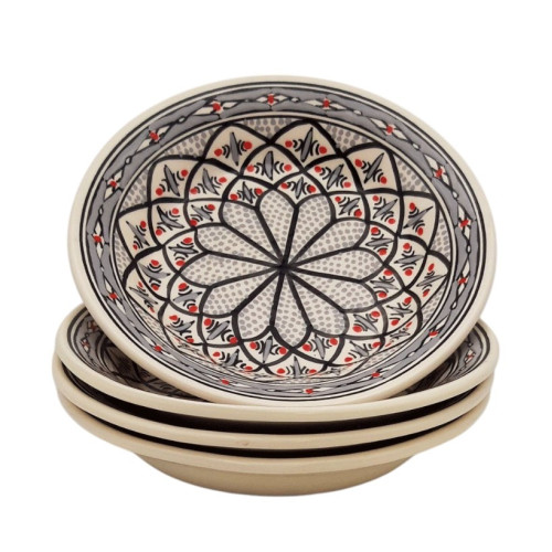 Assiettes creuses Bakir Gris 24 cm – Lot de 4 | Vaisselle artisanale