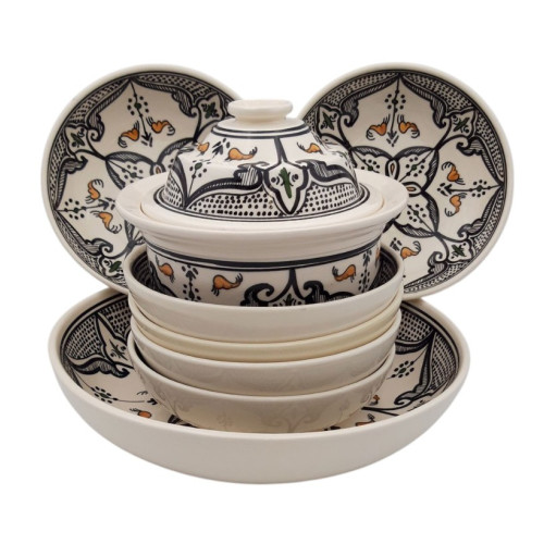 Service à couscous assiettes jattes Marocain noir - 6 pers