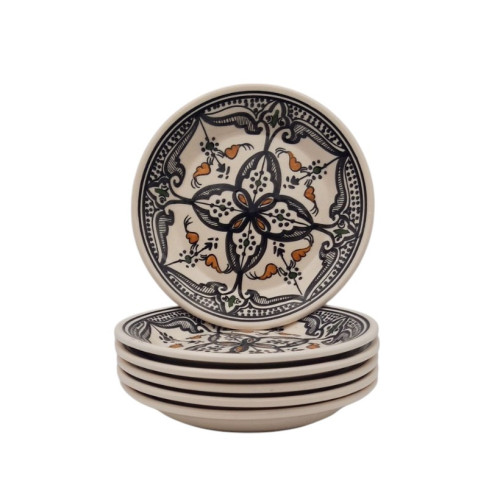 Lot de 6 assiettes à entrée ou dessert Marocain noir - D 20 cm0 cm