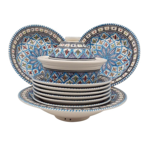 Service à couscous assiettes creuses Bakir turquoise - 8 pers