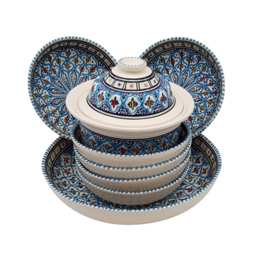 Service à couscous assiettes jattes Bakir turquoise - 6 pers