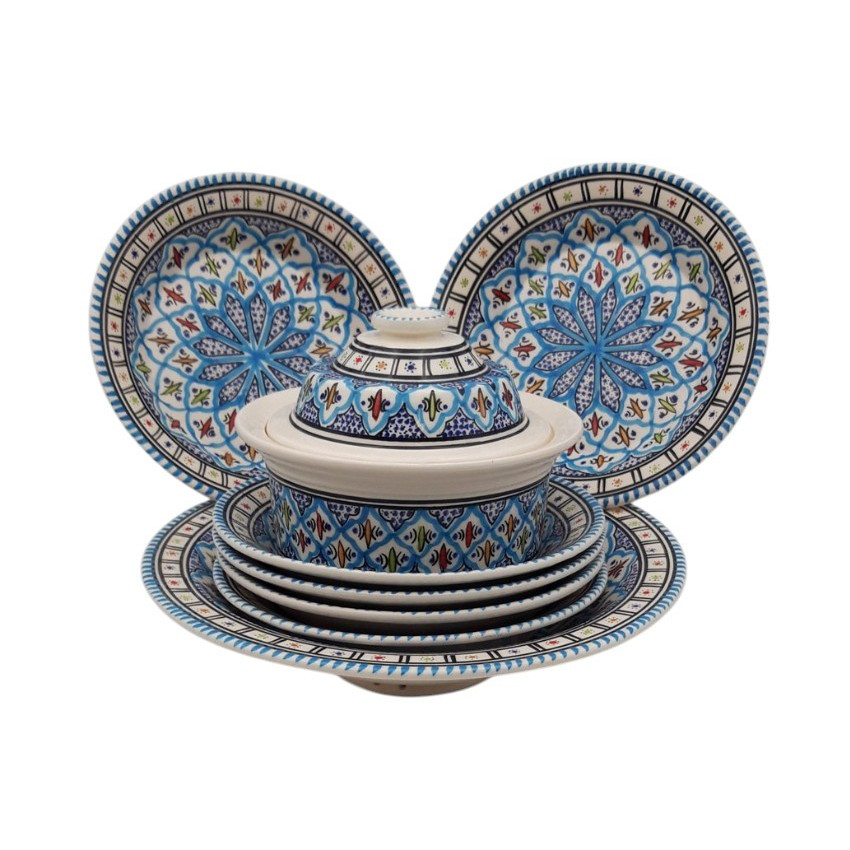 Service à couscous assiettes creuses Bakir turquoise - 6 pers