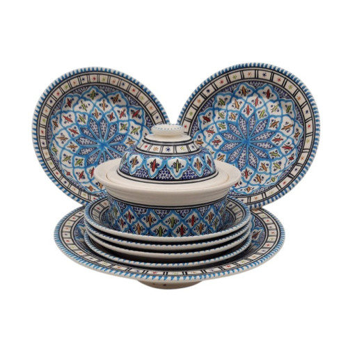 Service à couscous assiettes creuses Bakir turquoise - 6 pers