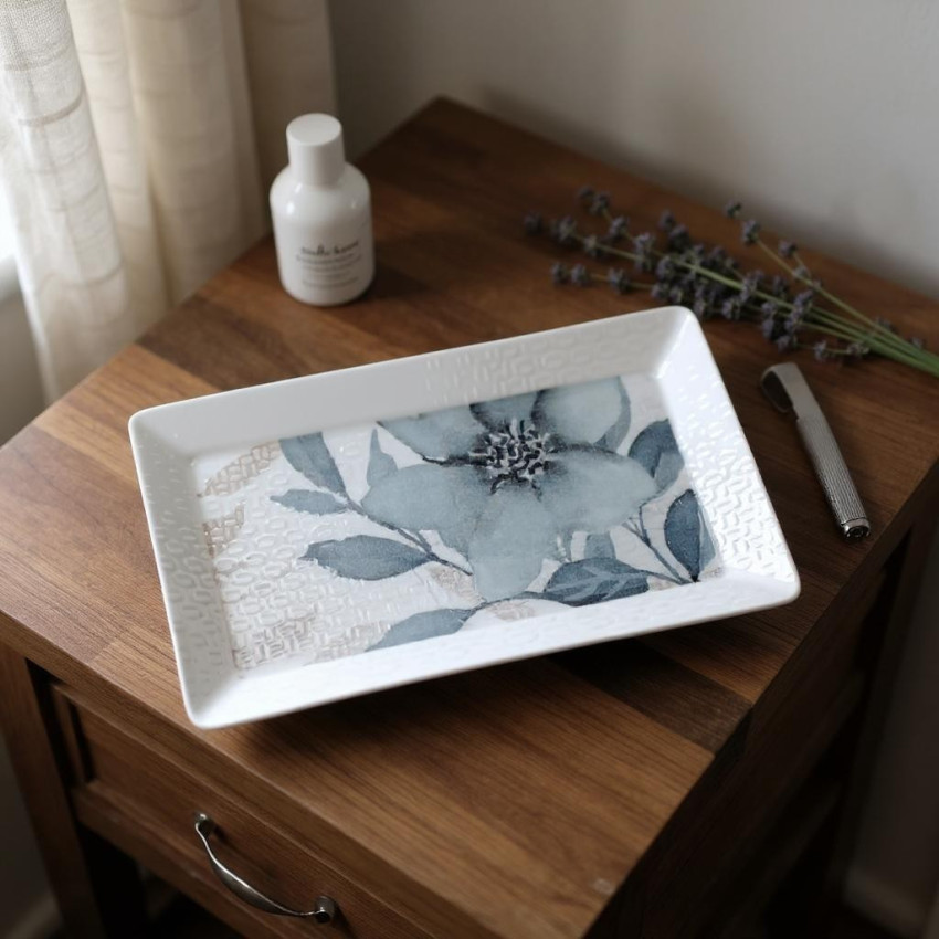 Assiette plate rectangle en porcelaine - 29.5*17*2.5 cm - Flora