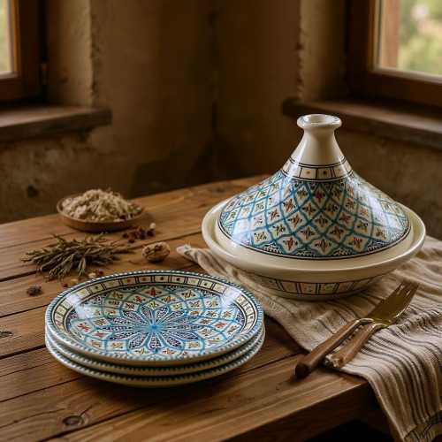 Service tajine assiettes plates Bakir Turquoise - 6 pers