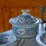 Service à couscous Marocain turquoise assiettes Tebsi Liseré - 6 pers