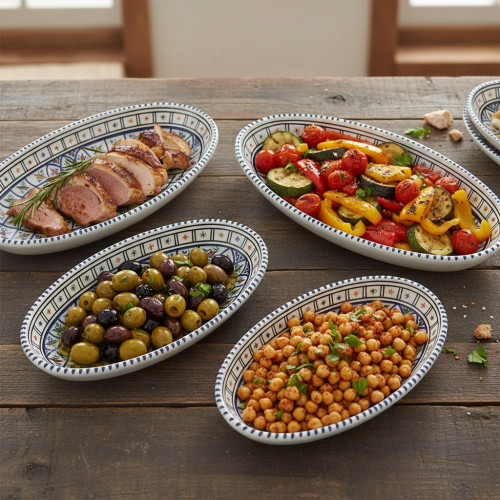 Lot 4 plats ovales céramique artisanale Bakir Bleu