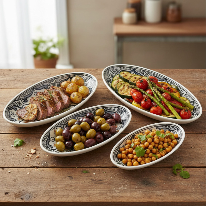 Lot 4 plats ovales céramique artisanale Marocain Noir