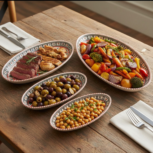 Lot 4 plats ovales céramique artisanale Bakir Rouge