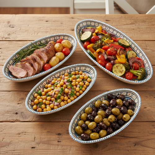 Lot 4 plats ovales céramique artisanale Bakir Royal