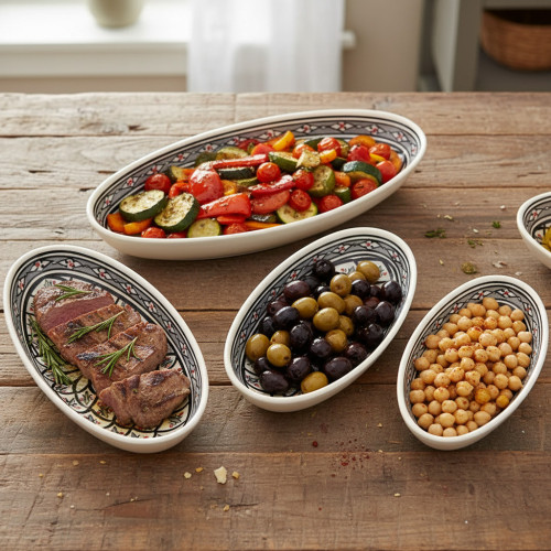 Lot 4 plats ovales céramique artisanale Bakir Gris