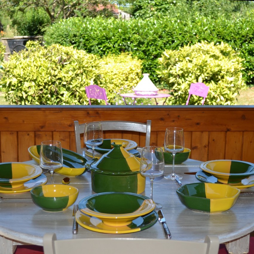 Assiette Tebsi Kerouan jaune et vert - D 23 cm