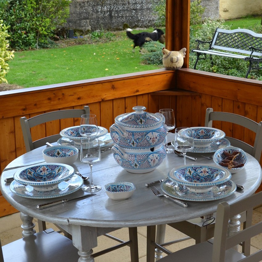 Plat octogonal Marocain turquoise Liseré - L 11 cm