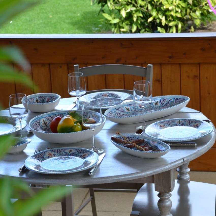 Plat octogonal Marocain turquoise Liseré - L 16 cm