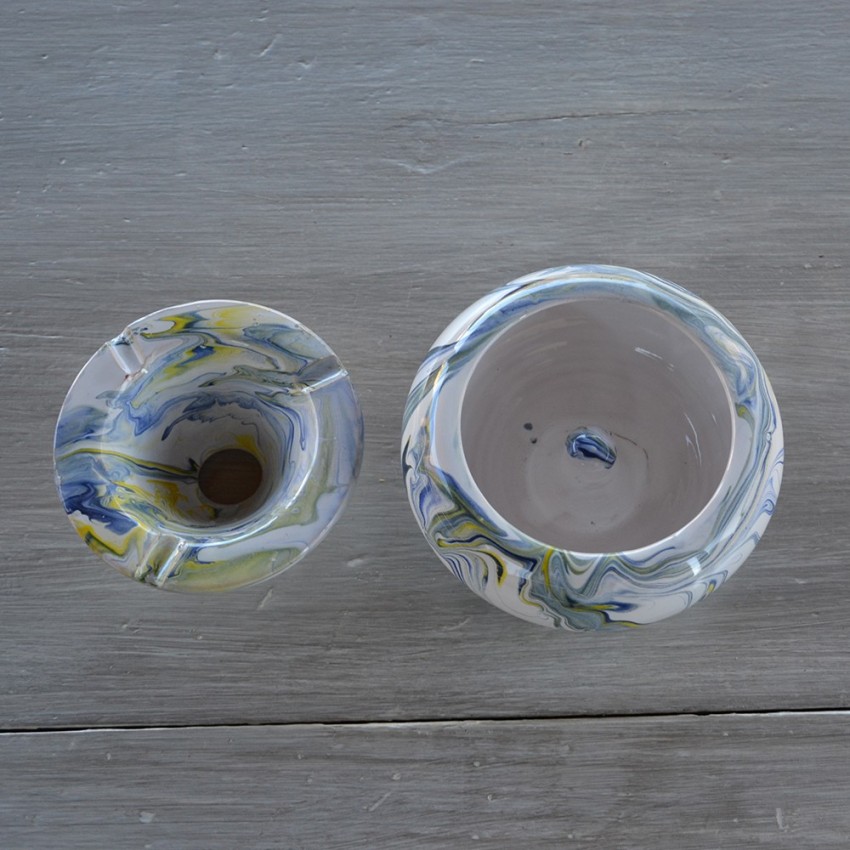 Cendrier Tunisien marbré blanc, jaune  et bleu - Petit modèle