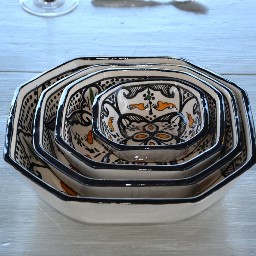 Plat octogonal Marocain noir Liseré - L 15 cm