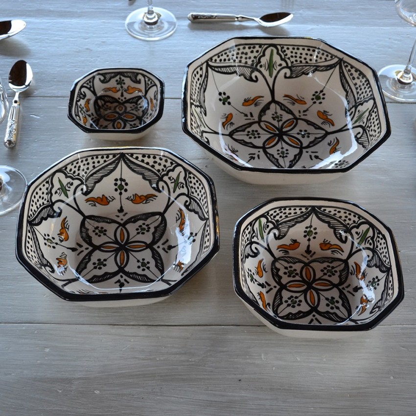 Plat octogonal Marocain noir Liseré - L 15 cm
