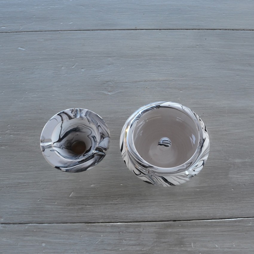 Cendrier Tunisien marbré noir et blanc - Petit modèle