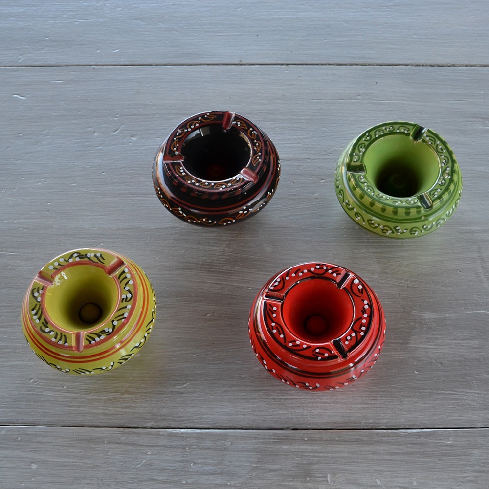 Mini Cendrier Marrakech Rouge - Décoré à La Main - Diamètre 8 Cm, Hauteur 5 Cm - Sans Plomb, Lavable Au Lave-vaisselle