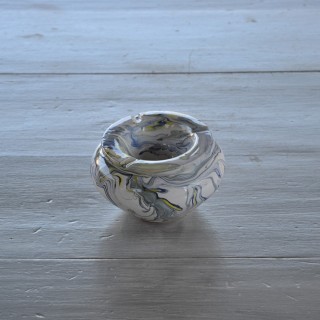 Cendrier anti fumée marbré blanc jaune et bleu - Moyen modèle
