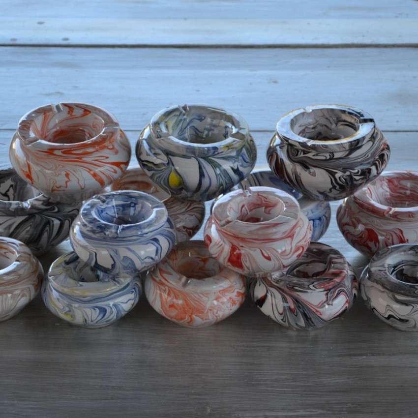 Cendrier anti fumée marbré bleu - Moyen modèle