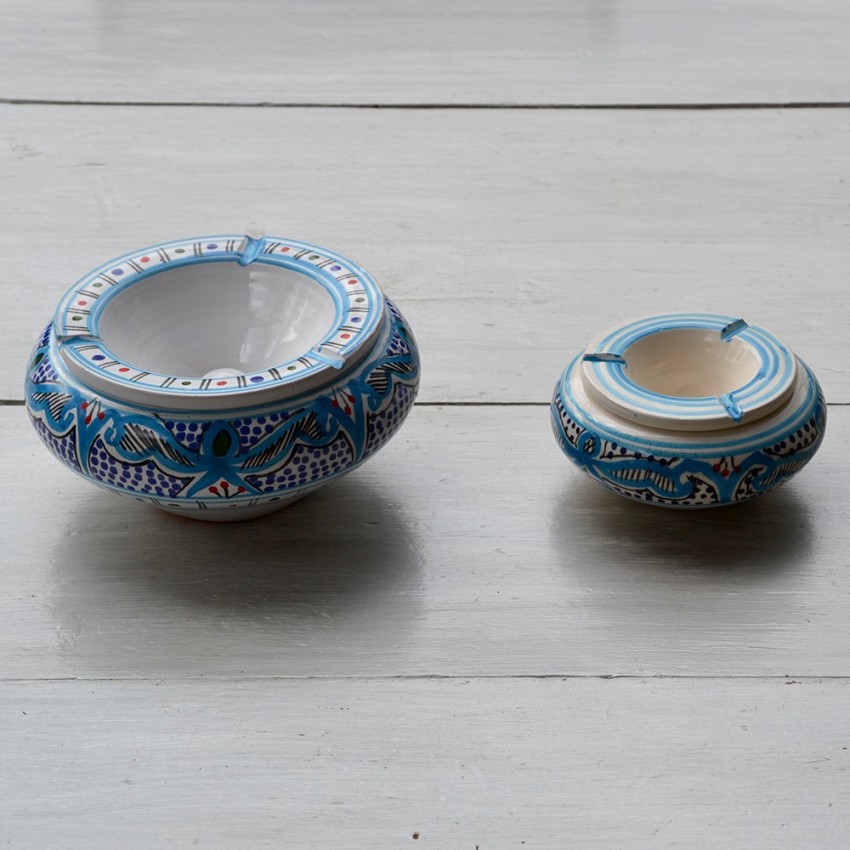 Cendrier Moyen modèle anti fumée Marocain turquoise - D 12 cm