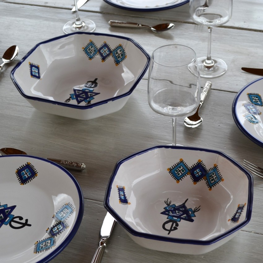 Plat octogonal Khelel bleu - L 20 cm