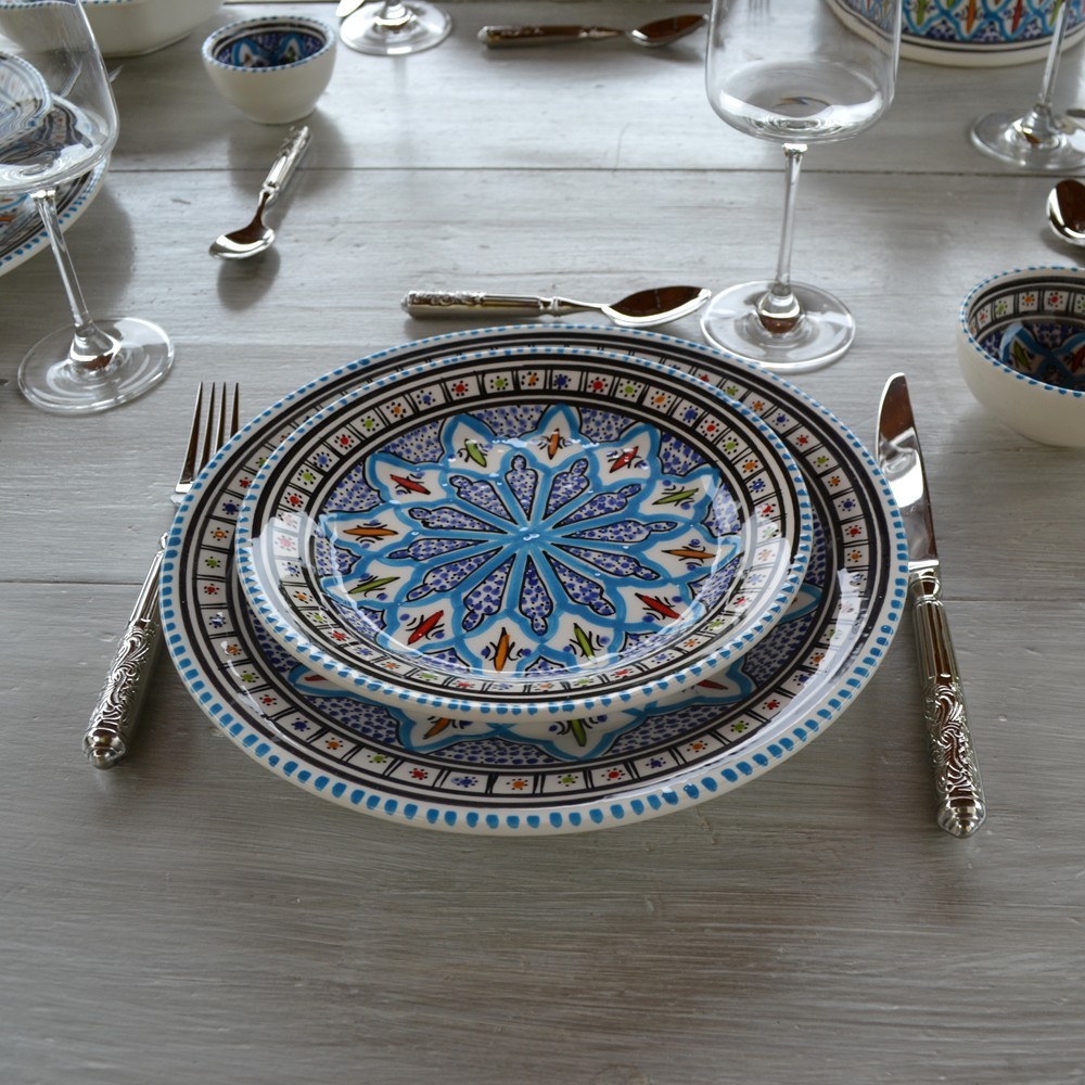 D 24 cm Lot de 6 assiettes plates Marocain turquoise 