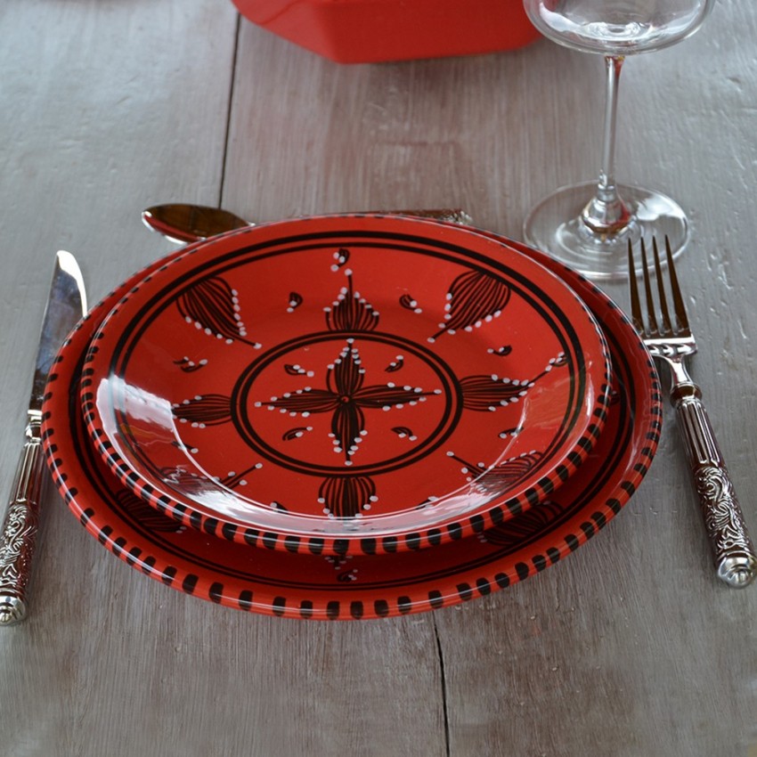 Lot de 6 assiettes à entrée ou dessert Tatoué rouge - D 20 cm