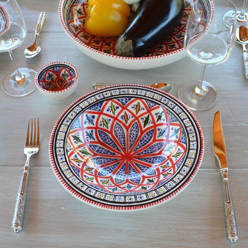 Service à couscous assiettes Tebsi Bakir rouge - 12 pers 