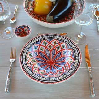 Service à couscous assiettes Tebsi Bakir rouge - 12 pers 