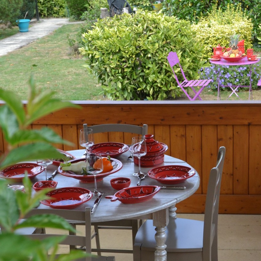 Service à couscous assiettes creuses Tatoué rouge - 12 pers