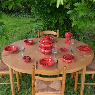 Service couscoussier assiettes Tebsis Tatoué rouge - 6 pers