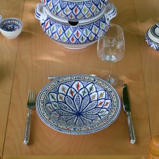 Service couscoussier assiettes Tebsis Bakir bleu - 6 pers