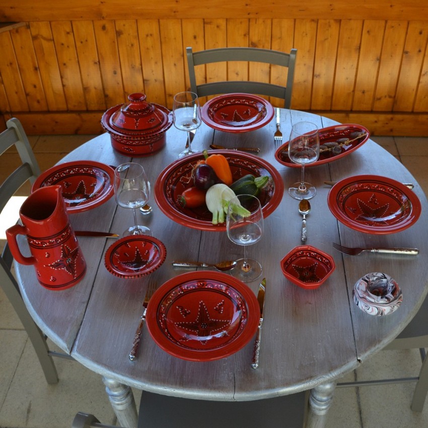 Lot de 6 assiettes Tebsi Tatoué rouge - D 23 cm