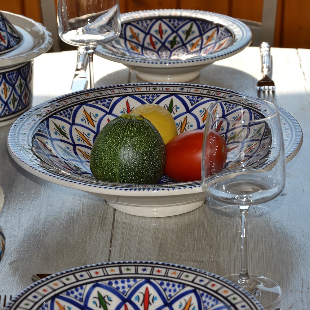 Service à Couscous Traditionnel Bakir Bleu Pour 8 Personnes - Assiettes, Cocotte Et Grand Plat