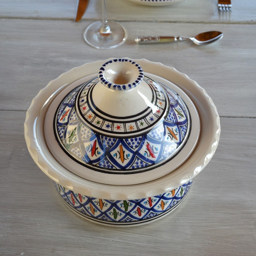 Service à couscous assiettes Tebsi Bakir bleu - 8 pers