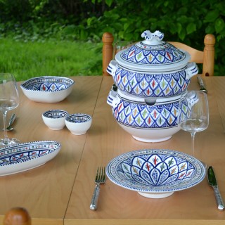 Service couscoussier assiettes Tebsis Bakir bleu - 8 pers